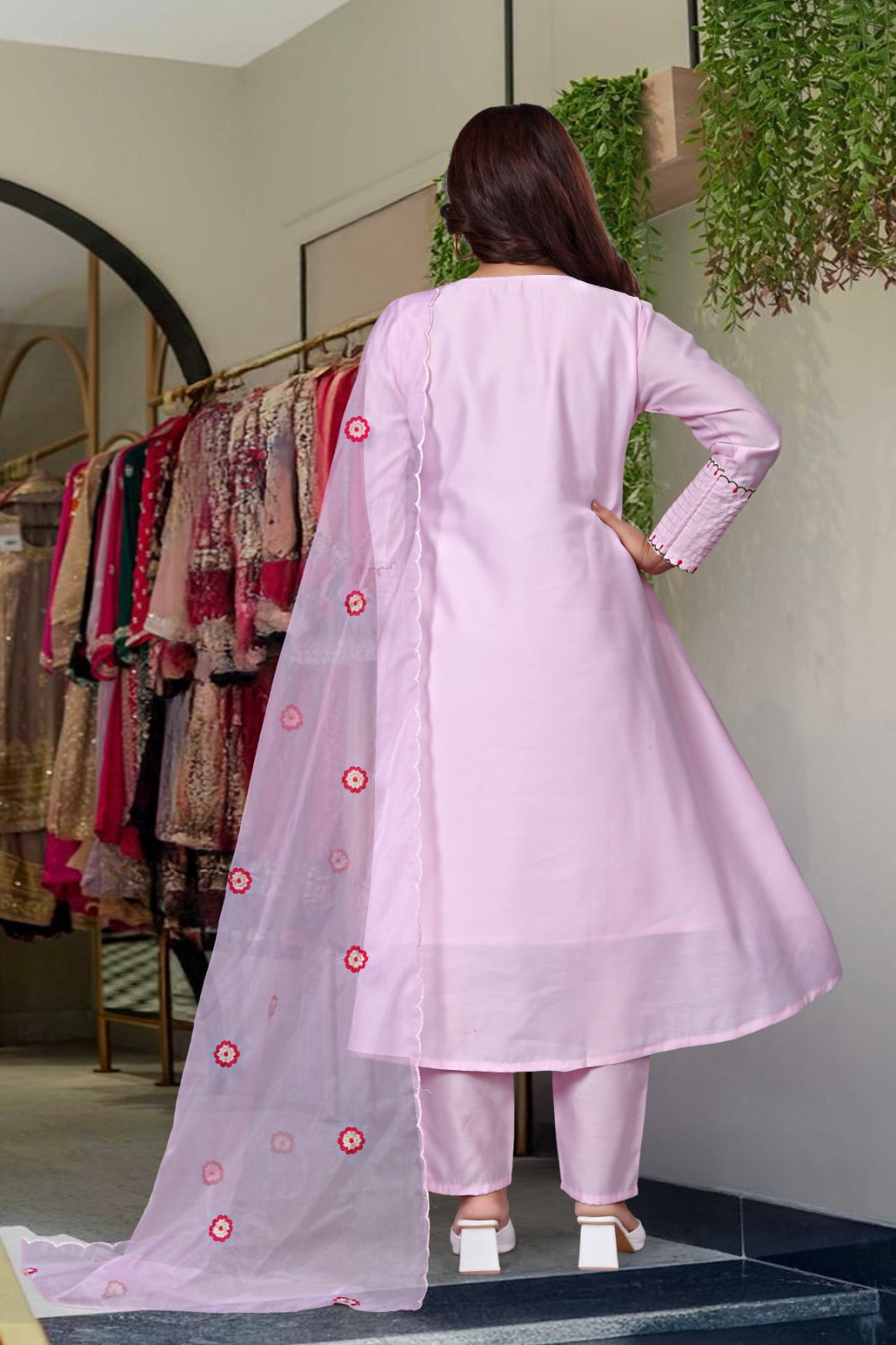 Embroidered Rayon Slub Kurta Set with Chanderi Cotton Dupatta