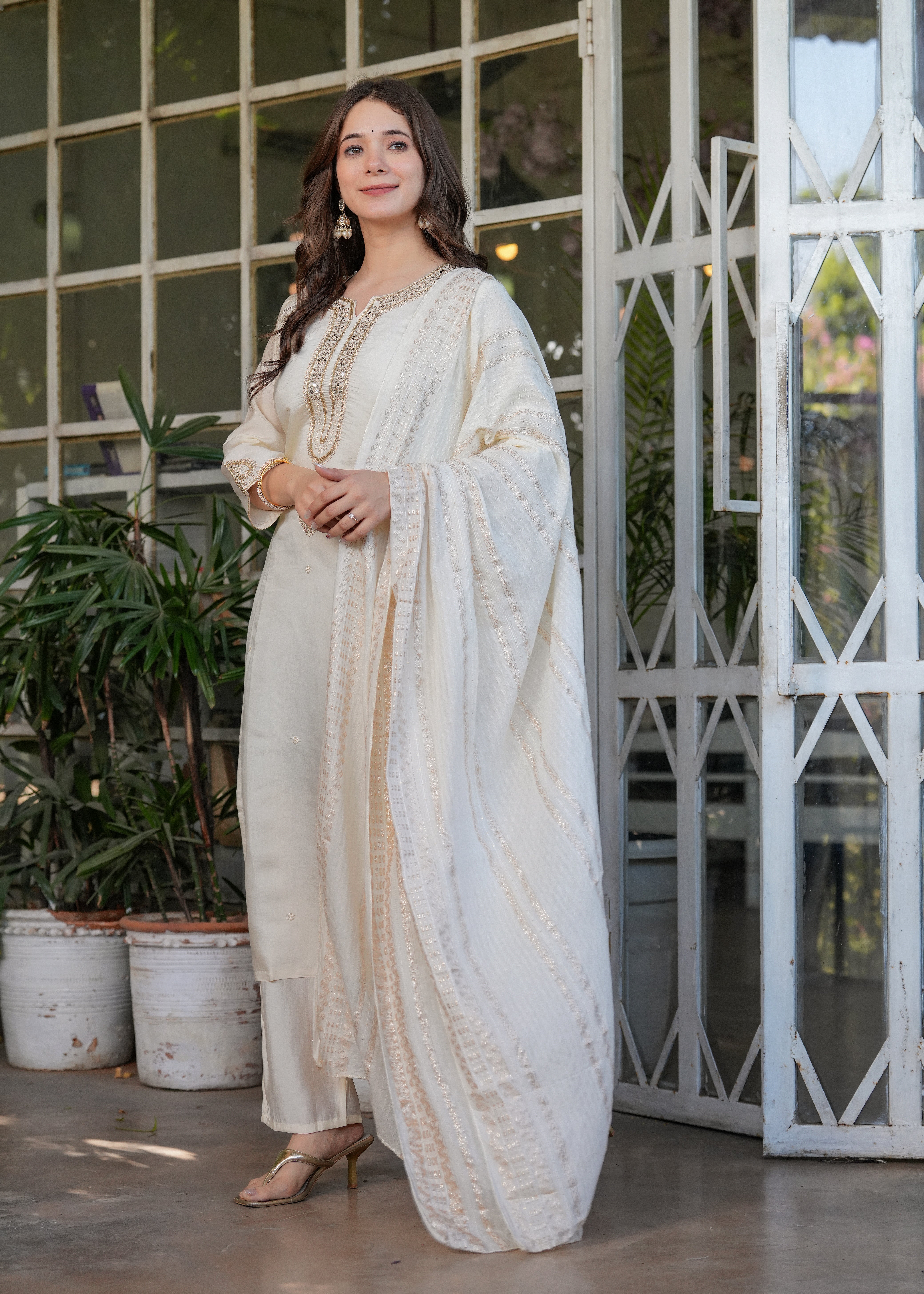 Women Viscose Chanderi Embroidered Kurta Set with Jacquard Dupatta – Festive Ethnic Wear
