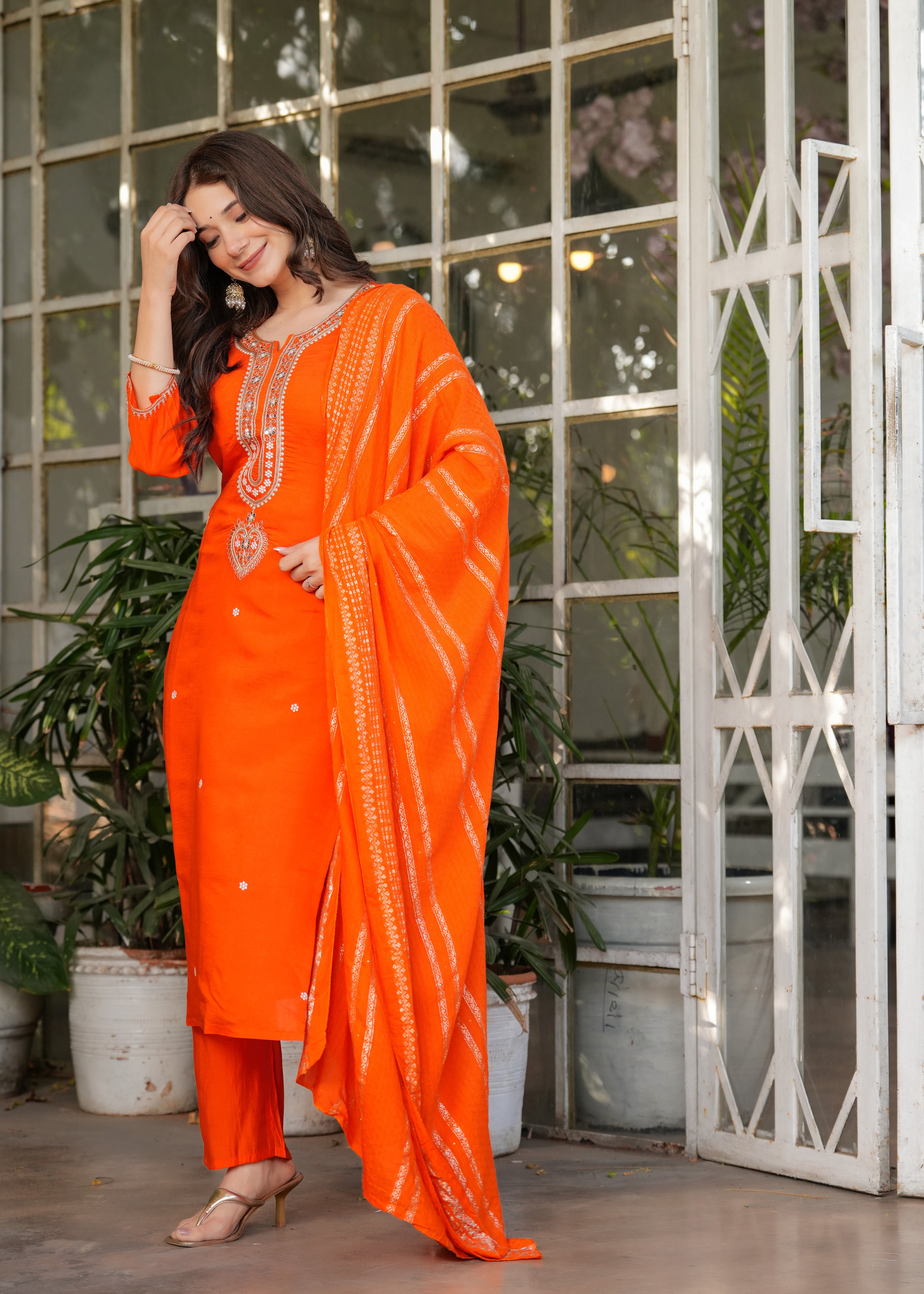 Women Viscose Chanderi Embroidered Kurta Set with Jacquard Dupatta – Festive Ethnic Wear