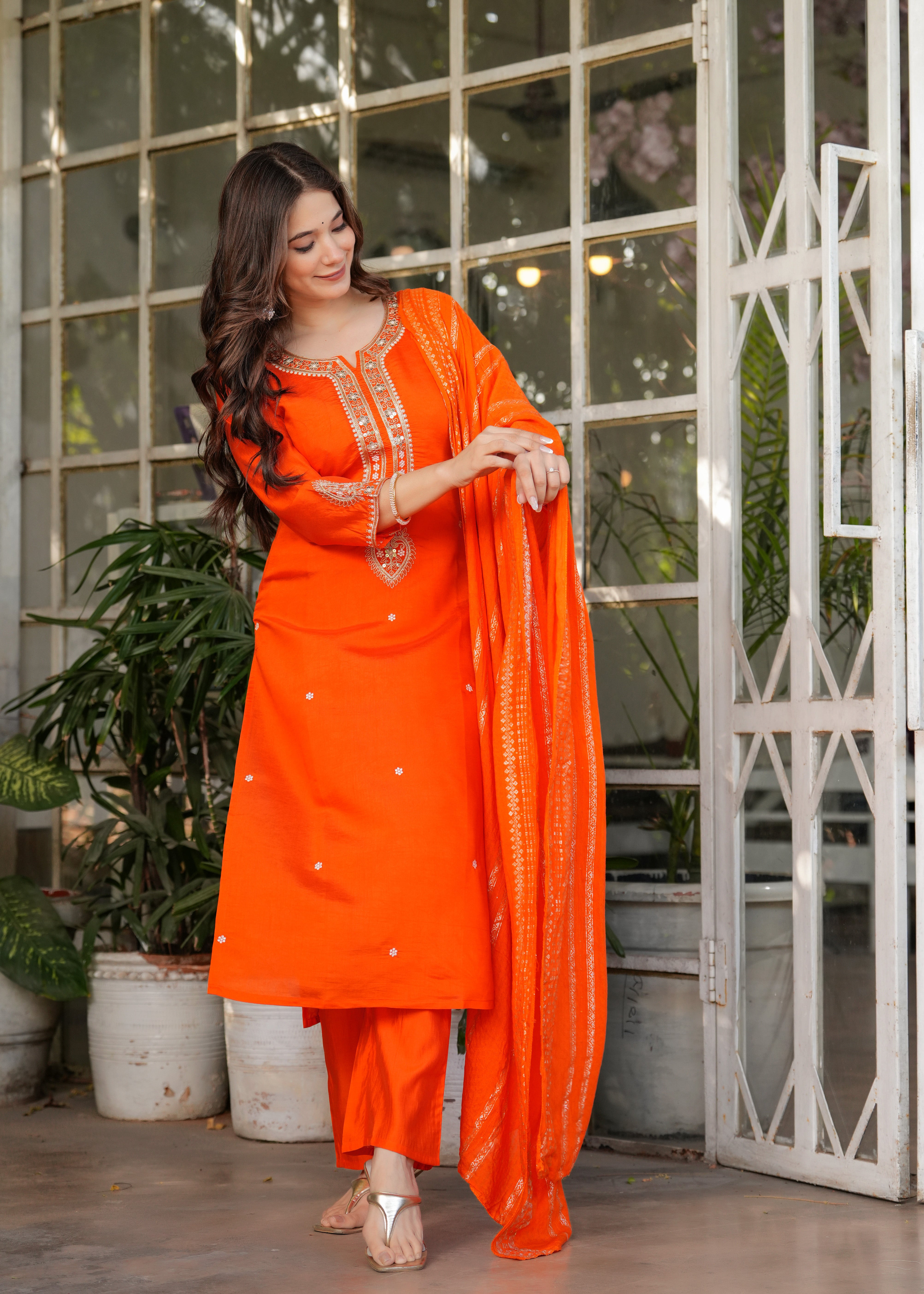 Women Viscose Chanderi Embroidered Kurta Set with Jacquard Dupatta – Festive Ethnic Wear