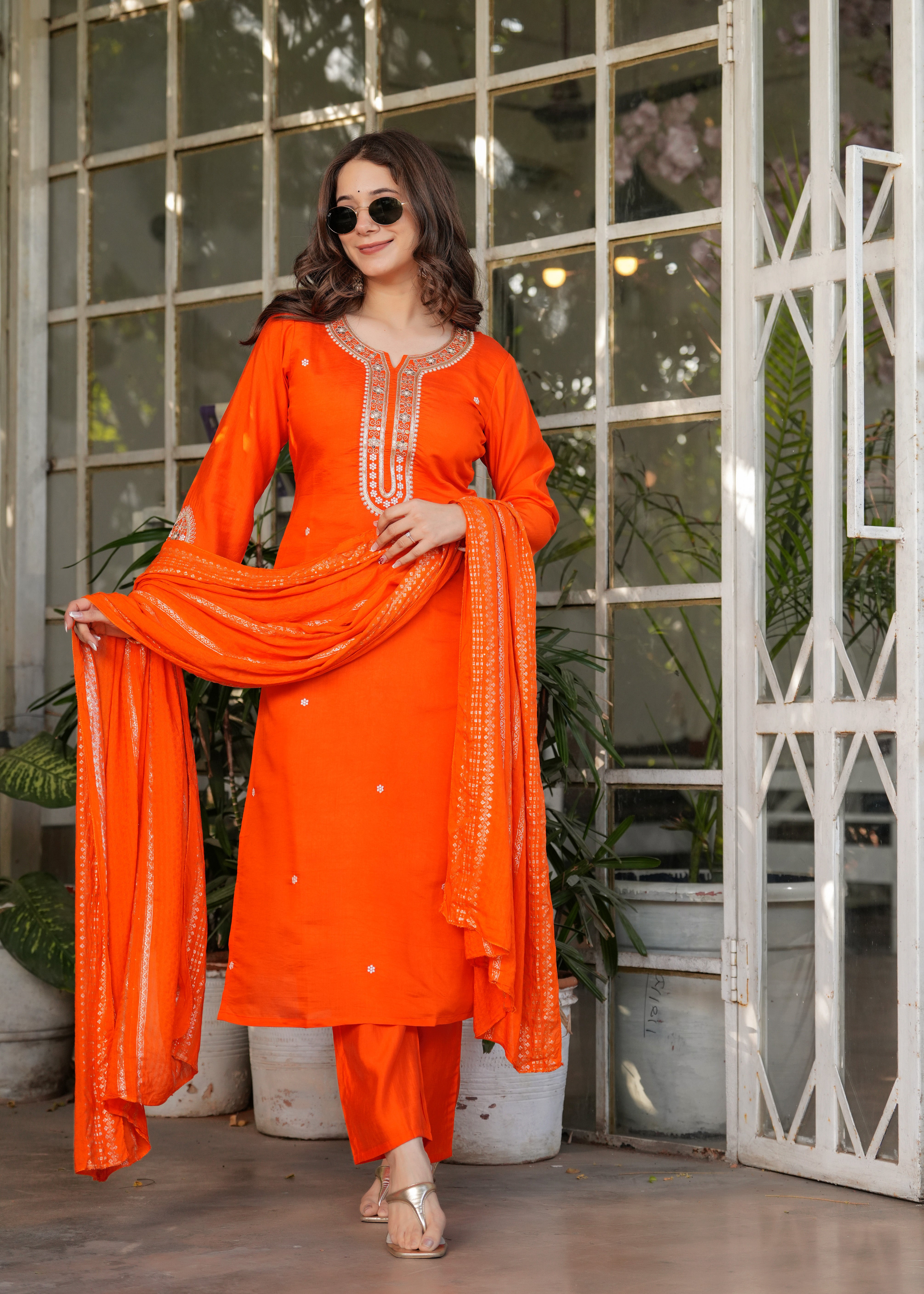 Women Viscose Chanderi Embroidered Kurta Set with Jacquard Dupatta – Festive Ethnic Wear
