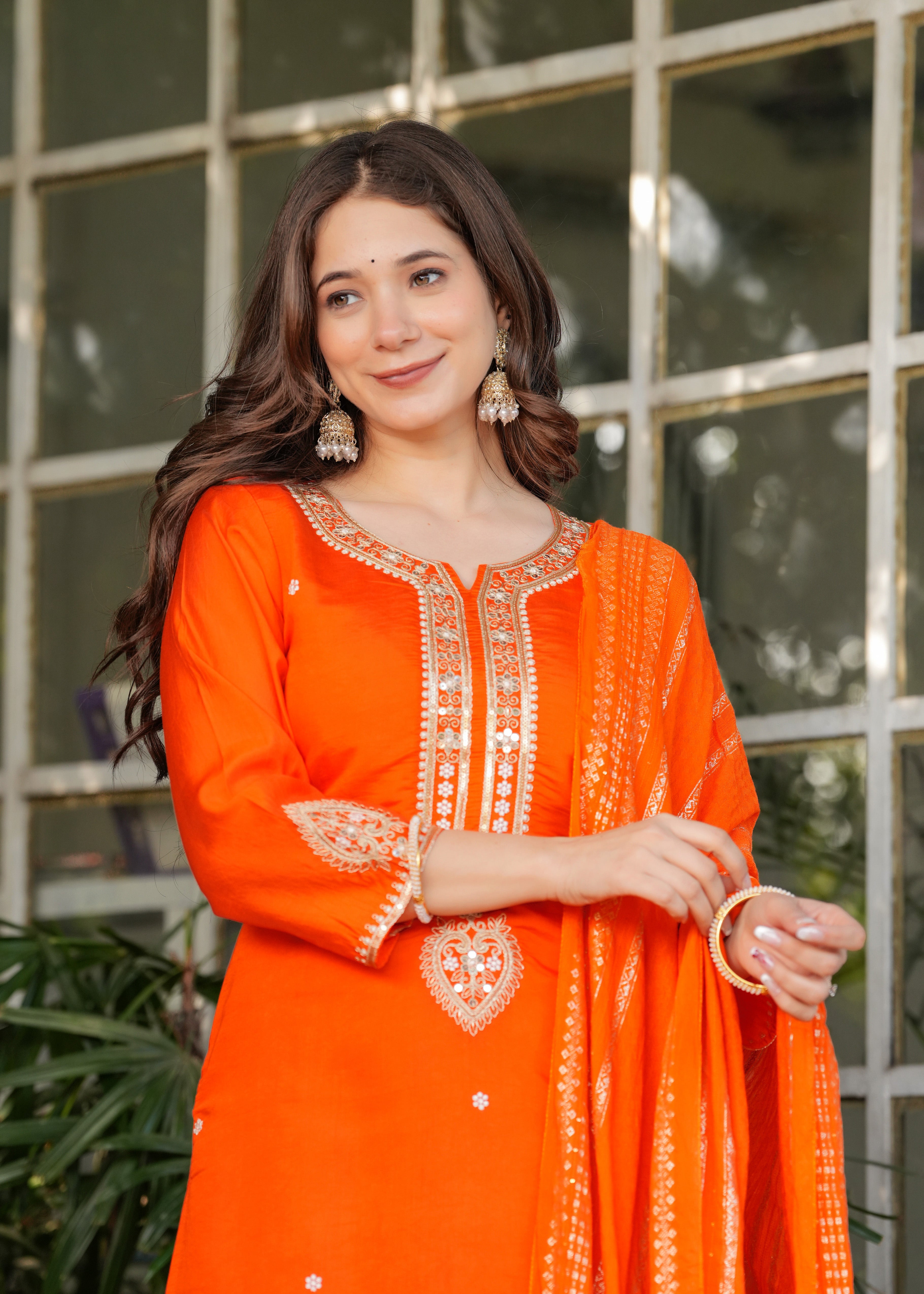 Women Viscose Chanderi Embroidered Kurta Set with Jacquard Dupatta – Festive Ethnic Wear