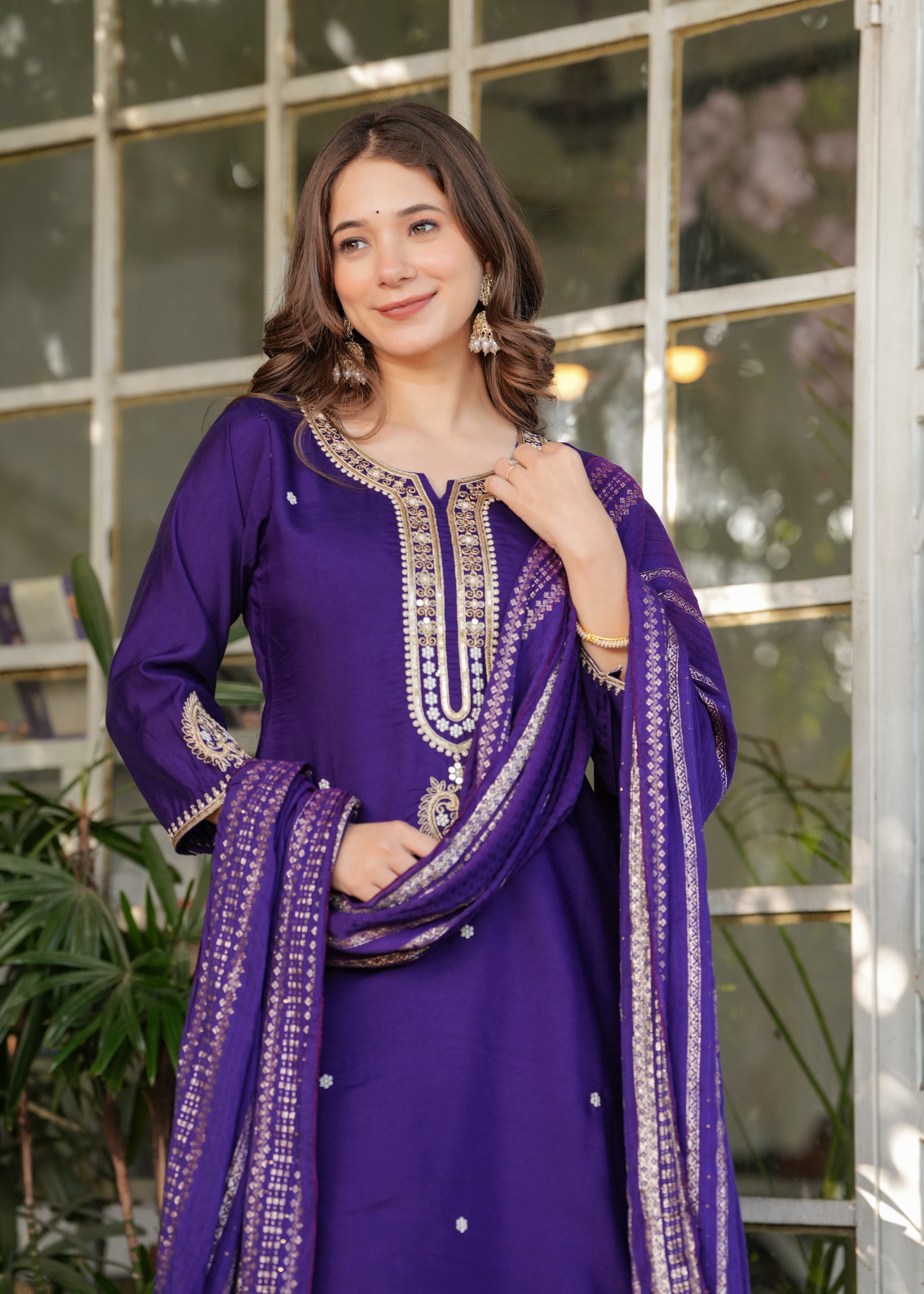 Women Viscose Chanderi Embroidered Kurta Set with Jacquard Dupatta – Festive Ethnic Wear