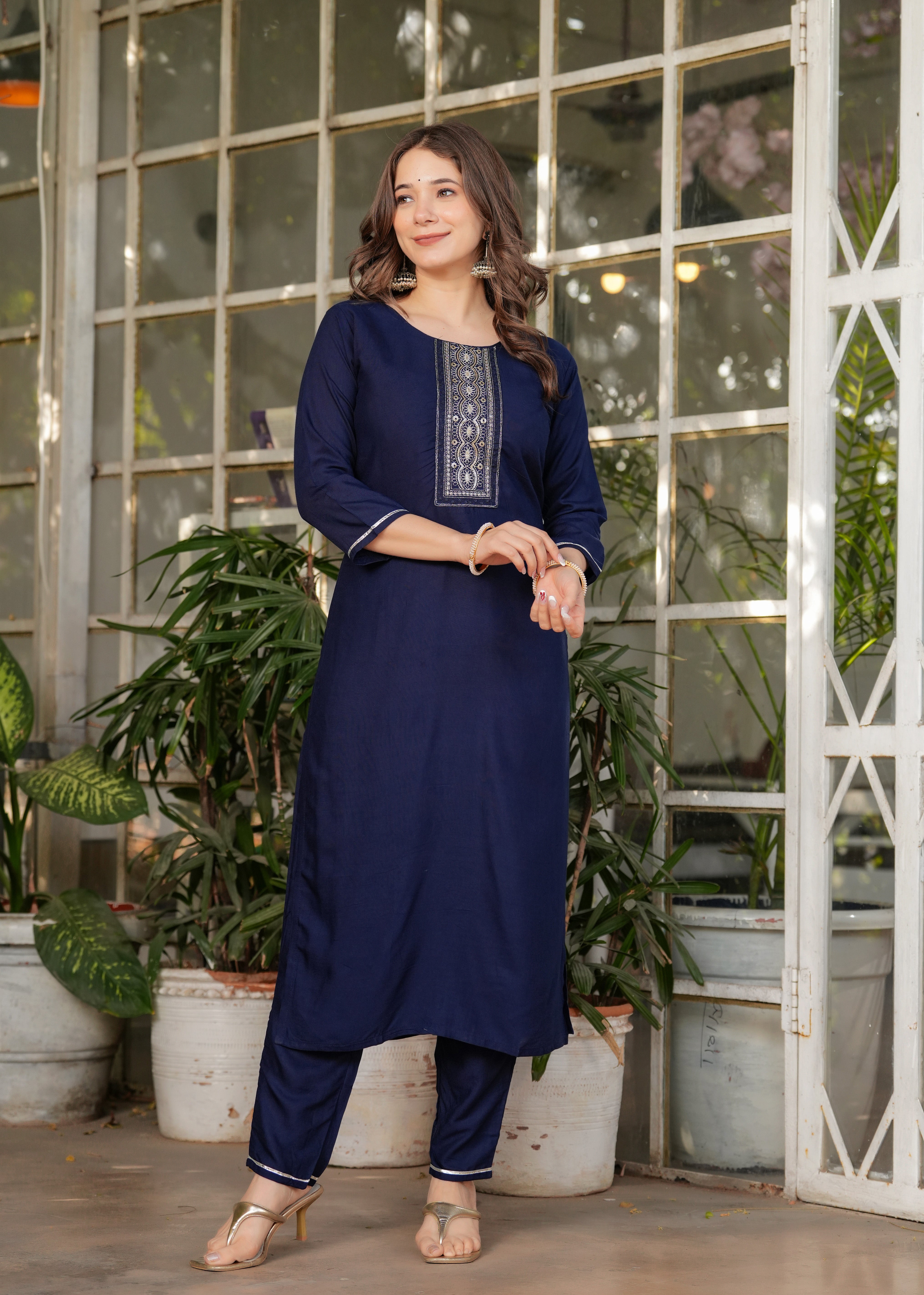Rayon Embroidered Kurta Set with Muslin Printed Dupatta – Elegant Ethnic Wear