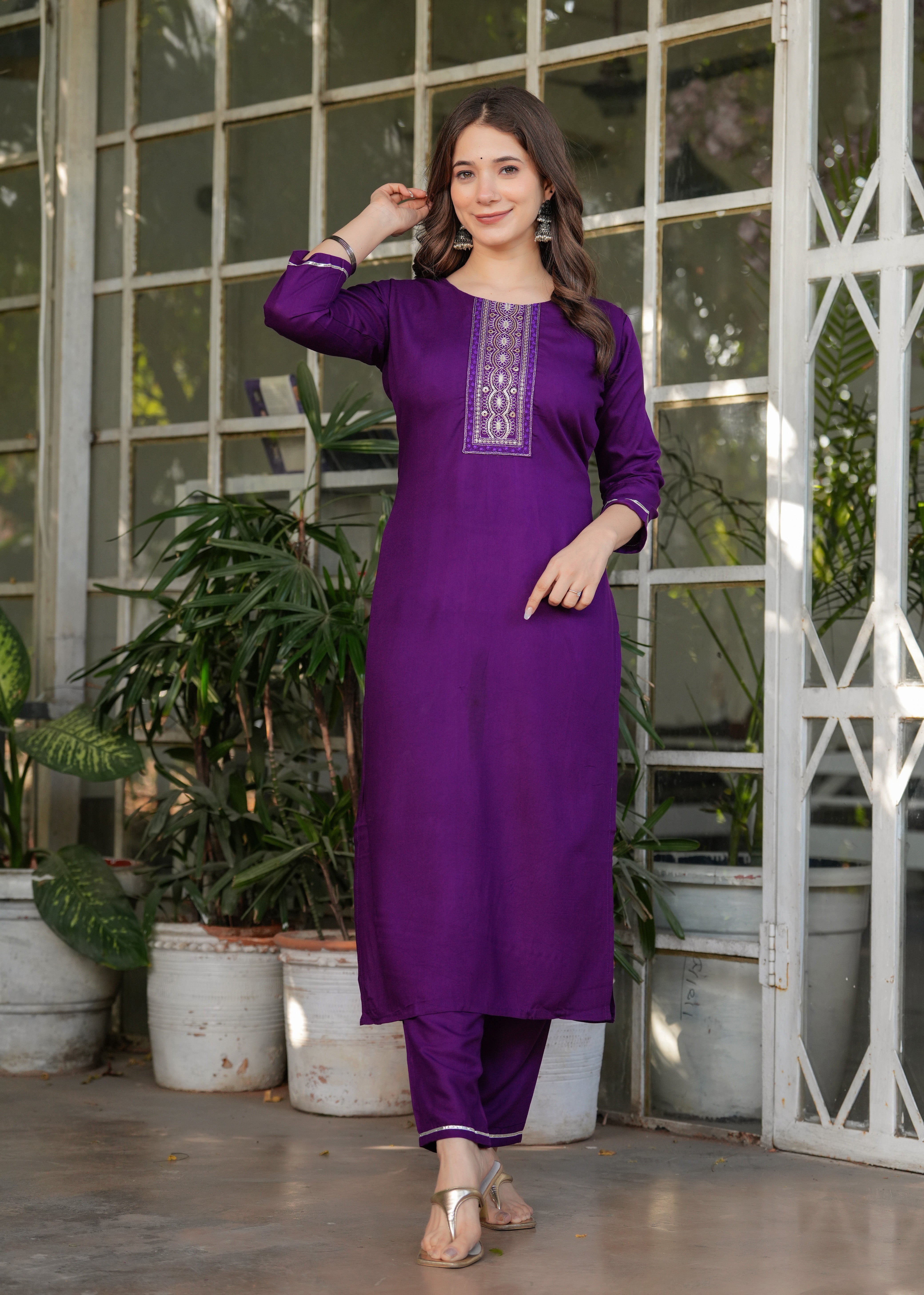 Rayon Embroidered Kurta Set with Muslin Printed Dupatta – Elegant Ethnic Wear