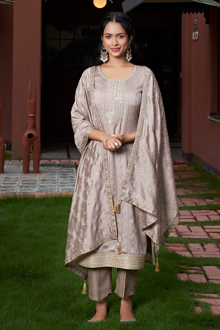 Vichitra Silk Embroidered Kurta Set with Dupatta – Elegant Festive Ethnic Wear