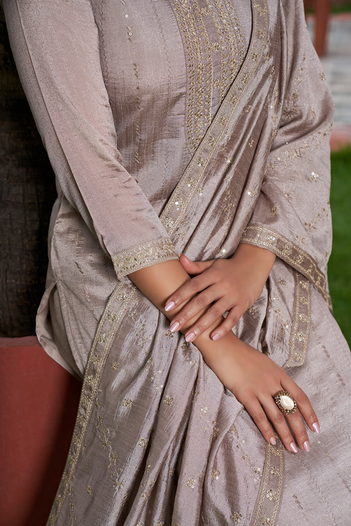 Vichitra Silk Embroidered Kurta Set with Dupatta – Elegant Festive Ethnic Wear