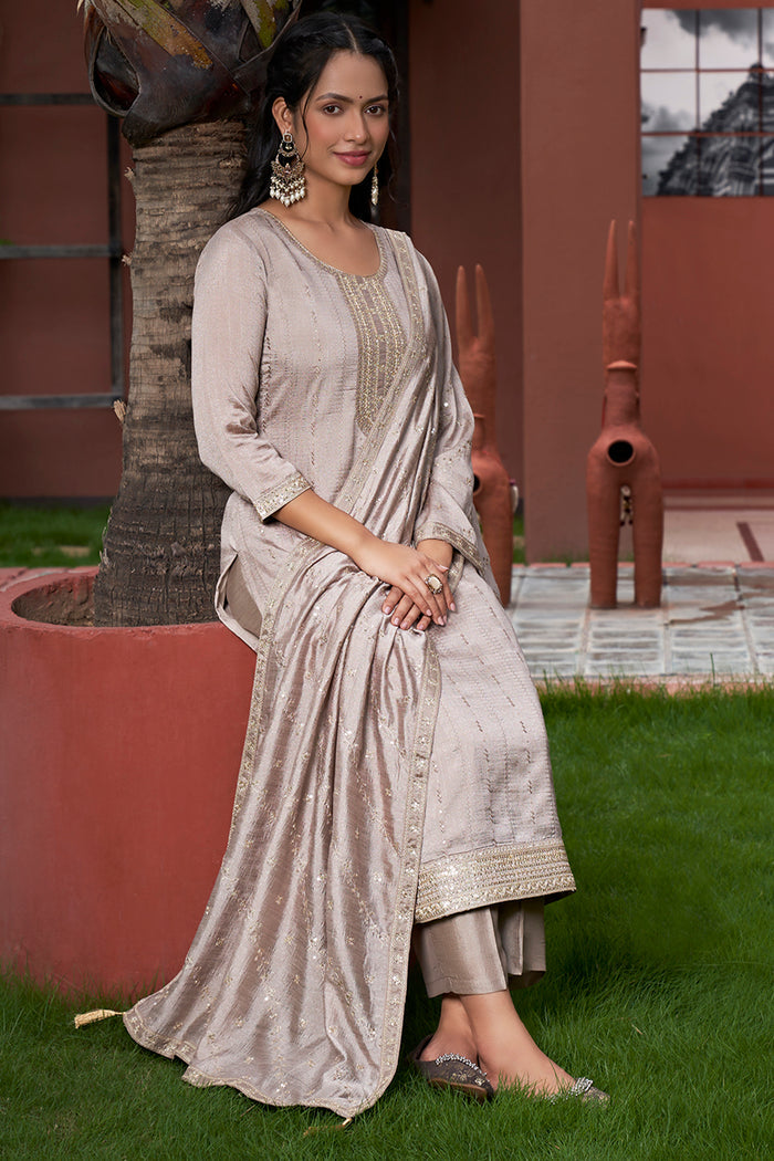 Vichitra Silk Embroidered Kurta Set with Dupatta – Elegant Festive Ethnic Wear