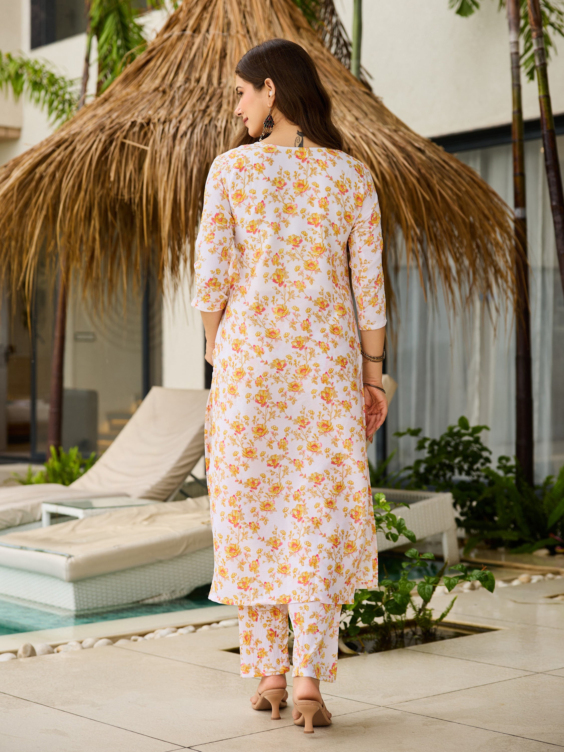 Floral Printed Silk Blend Kurti Set with Organza Dupatta – 3 Piece Ethnic Wear