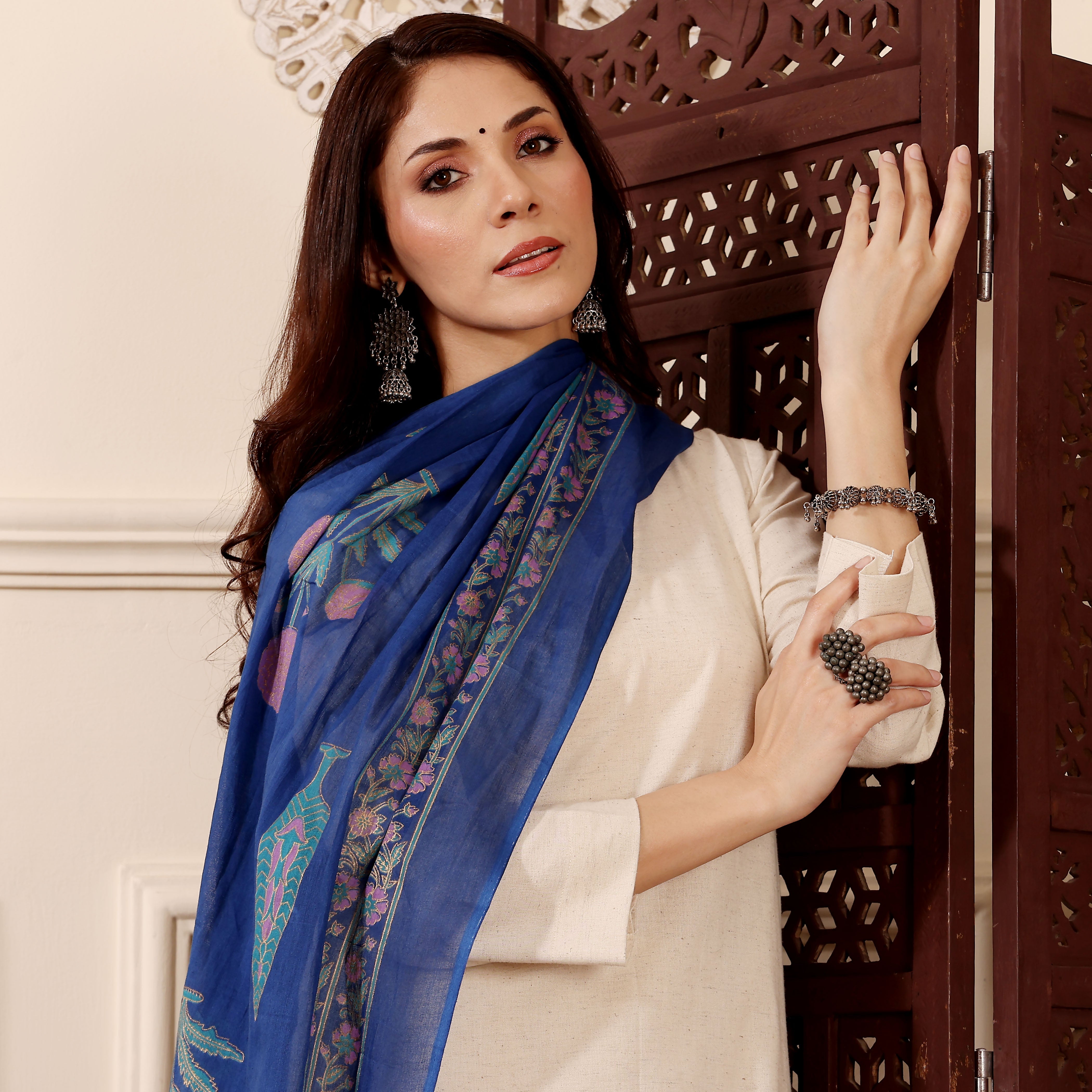 Chanderi Silk Kurta Set with Printed Chanderi Dupatta
