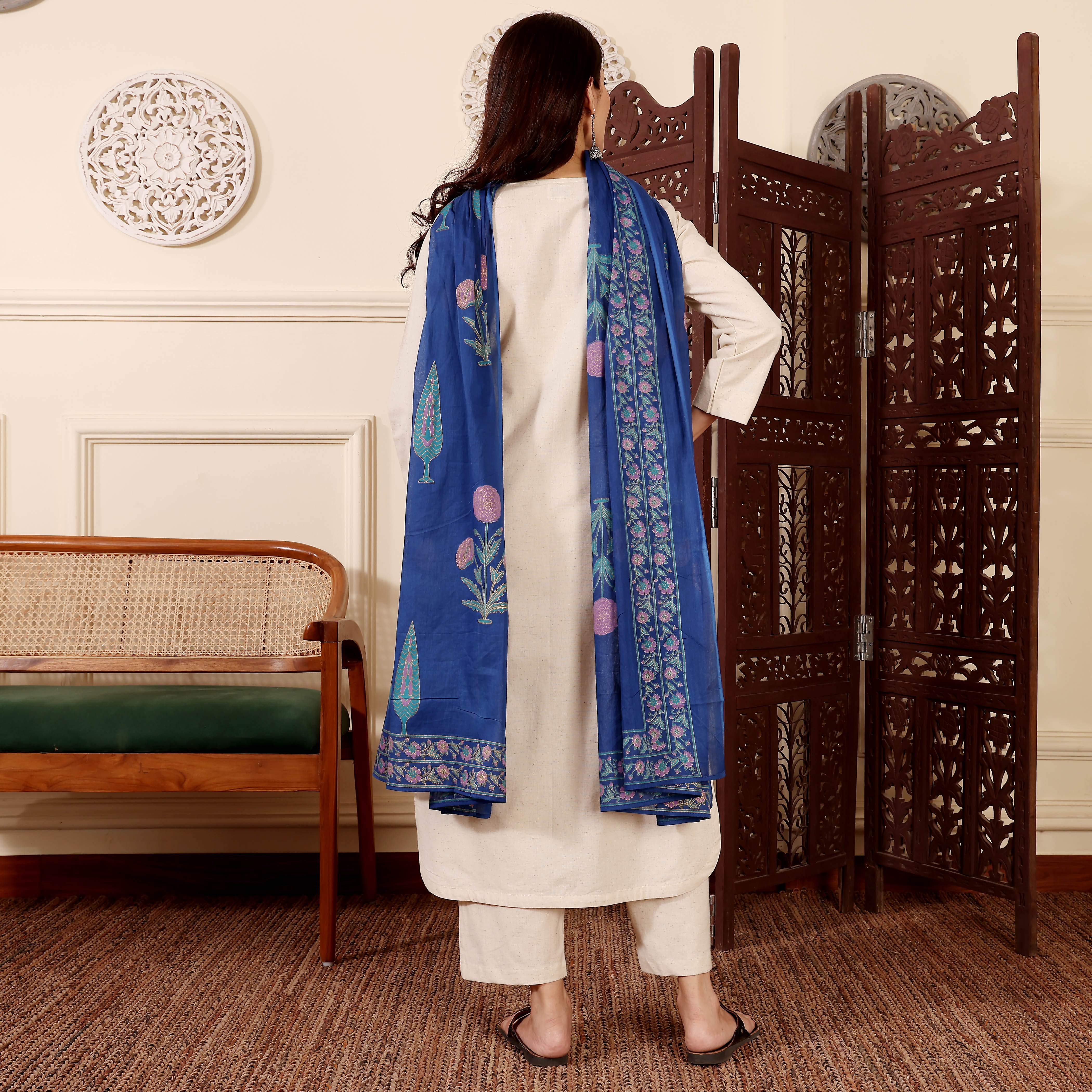 Chanderi Silk Kurta Set with Printed Chanderi Dupatta