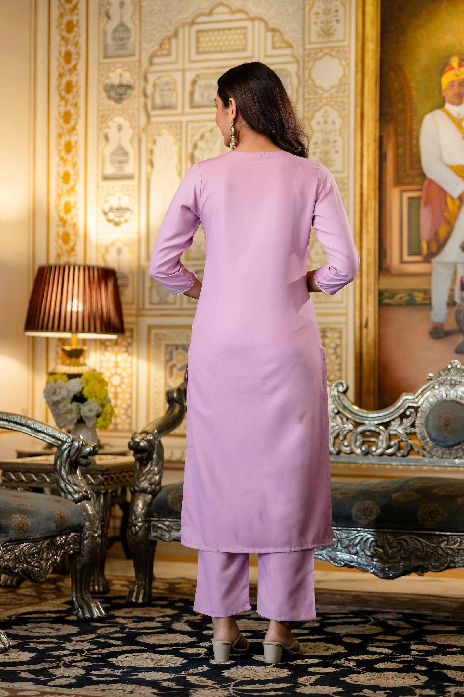 Lavender Embroidered Viscose Rayon Kurta Set with Chanderi Cotton Dupatta