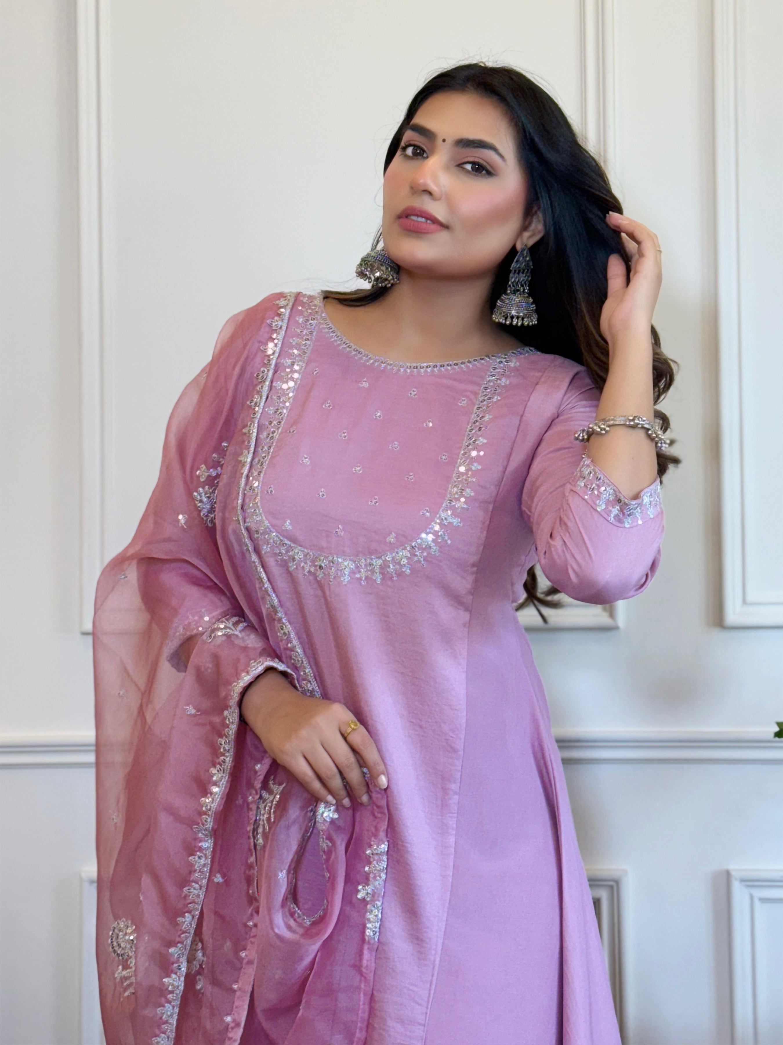 Silk Blend Anarkali Gown with Pant & Dupatta