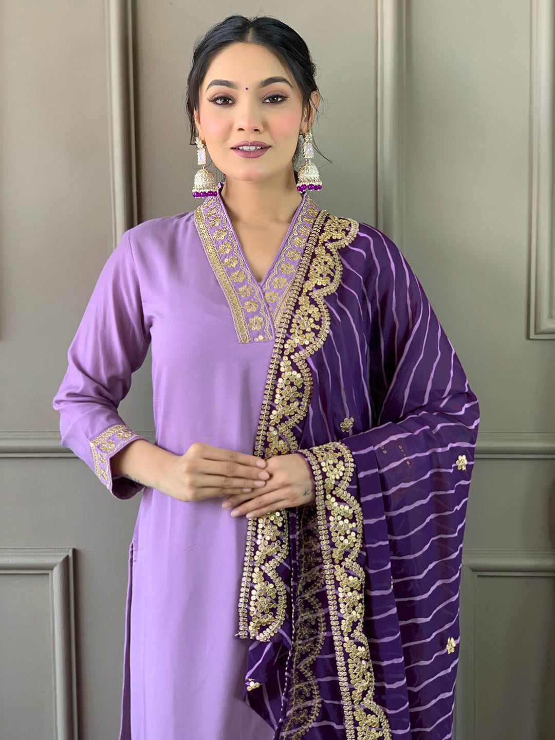Embroidered Viscose Silk Blend Kurta Pant Dupatta Set