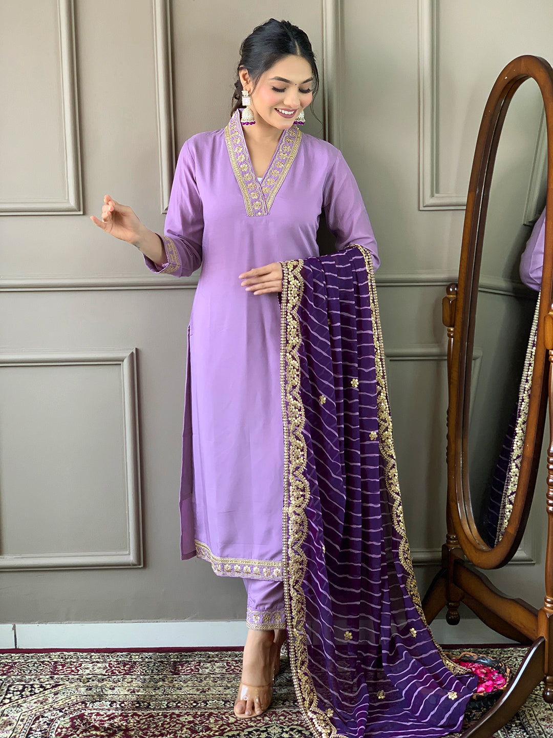 Embroidered Viscose Silk Blend Kurta Pant Dupatta Set