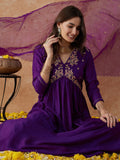 Embroidered Vichitra Silk Kurta Set with Palazzo & Net Dupatta