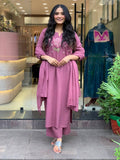Cotton Embroidered Kurta Pant with Chanderi Dupatta Set
