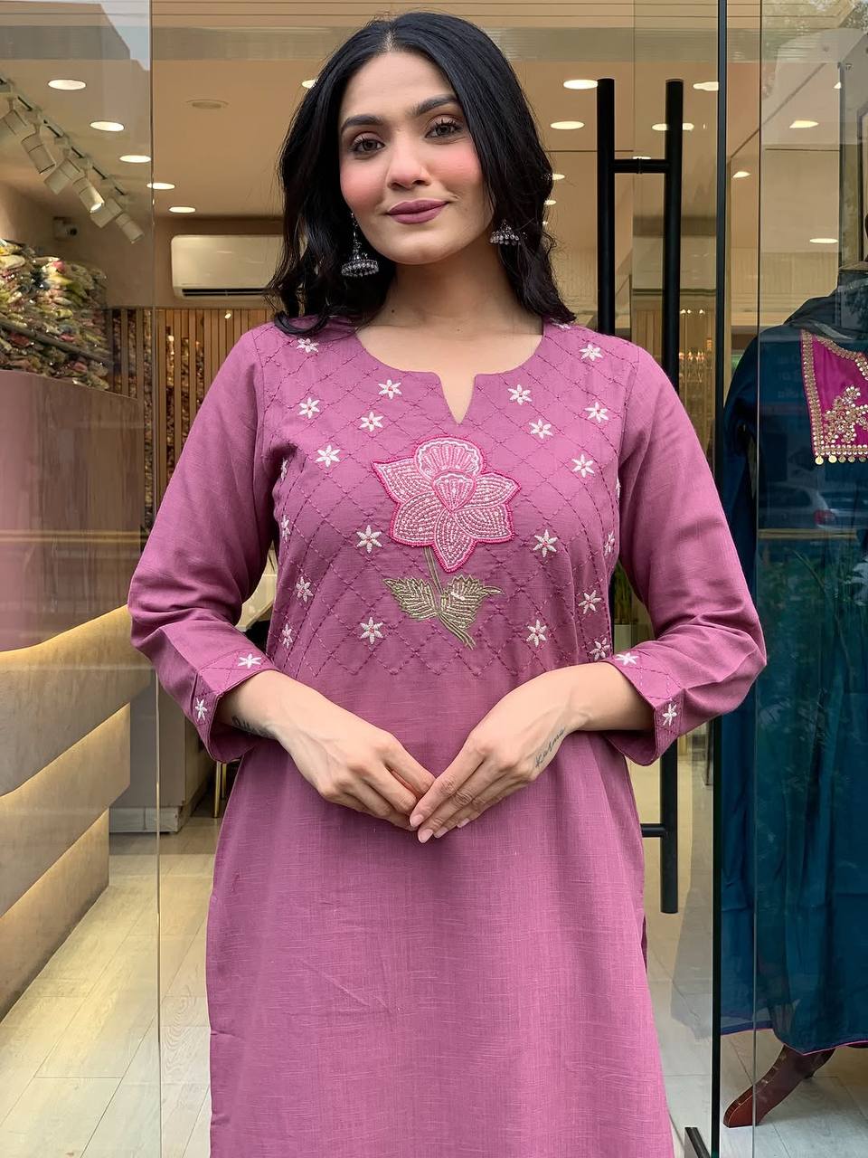 Cotton Embroidered Kurta Pant with Chanderi Dupatta Set