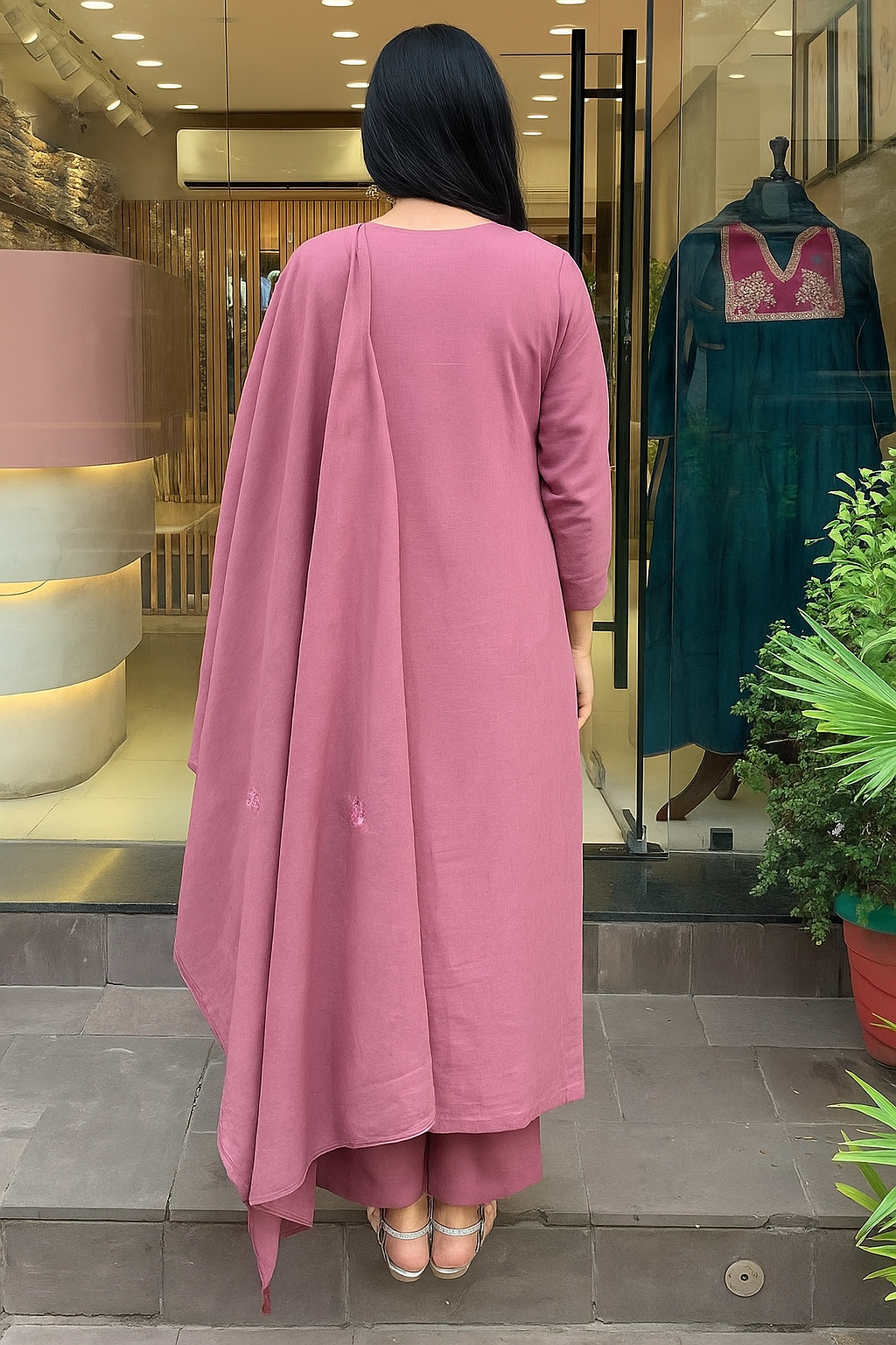 Cotton Embroidered Kurta Pant with Chanderi Dupatta Set