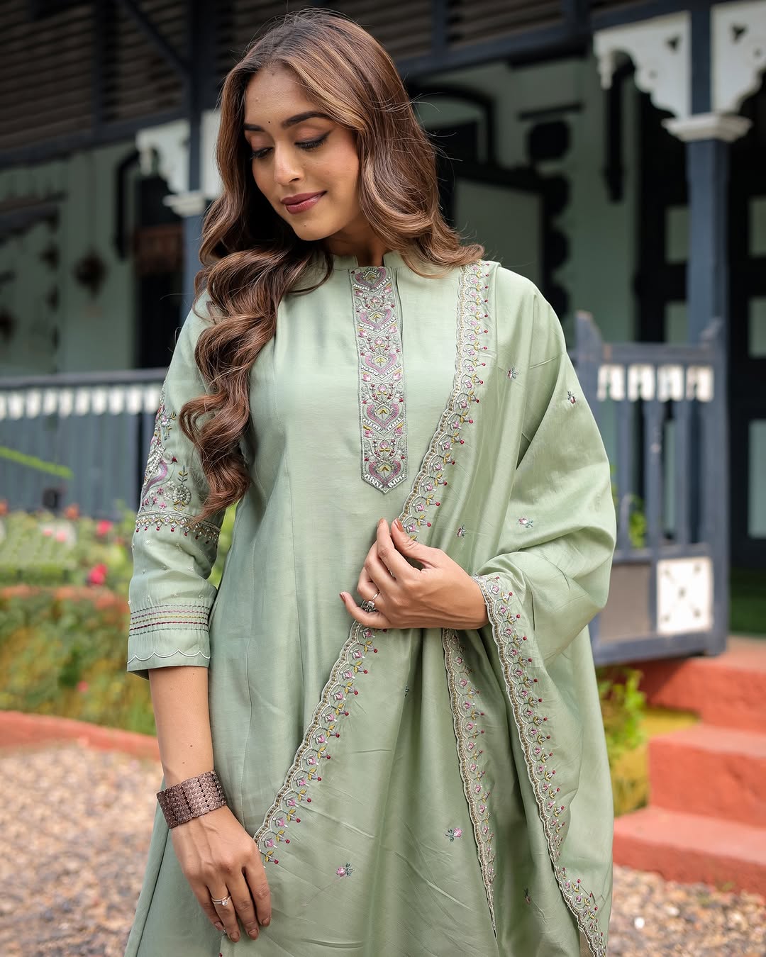 Heavy Muslin Silk Anarkali with Pant & Chanderi Cotton Dupatta