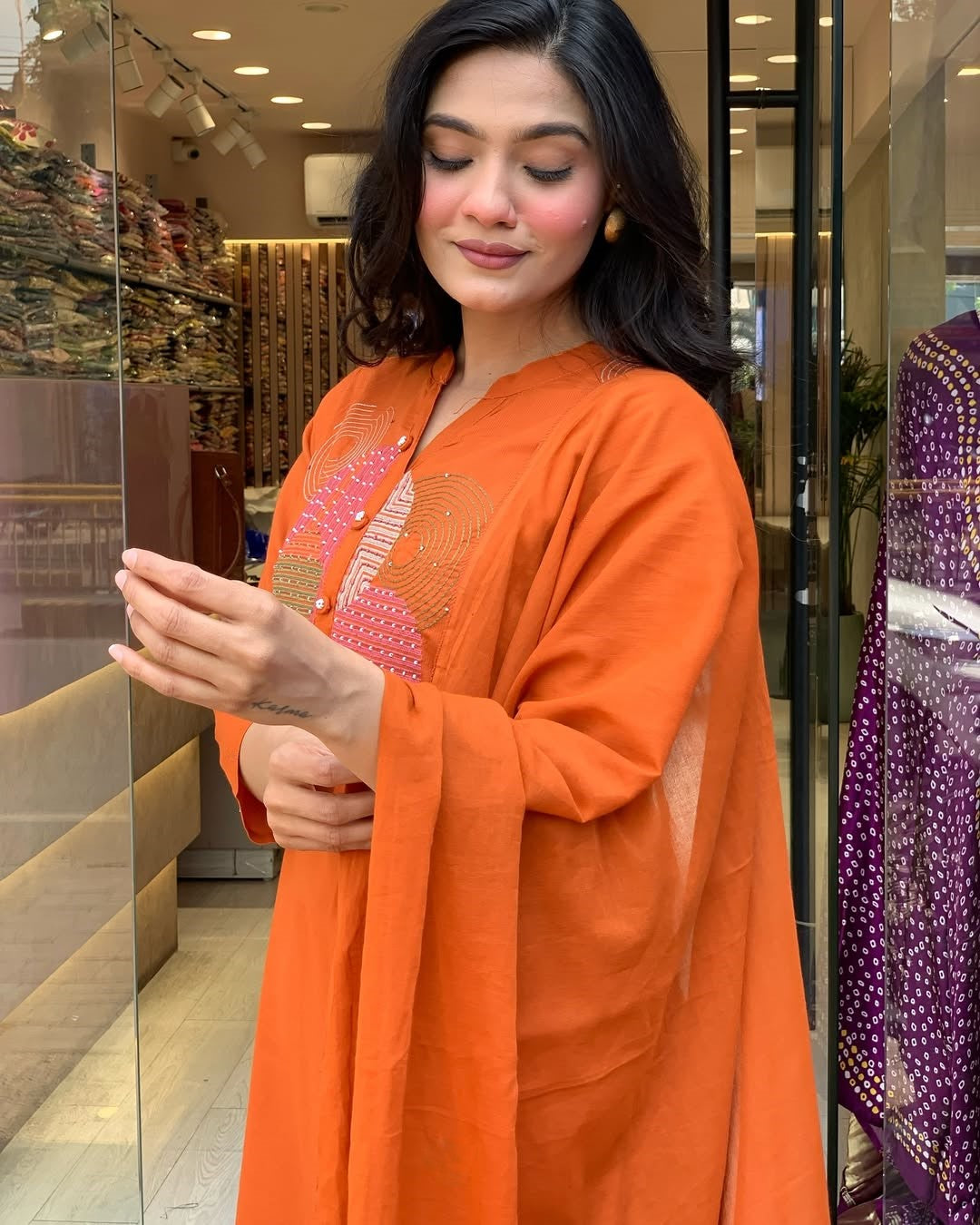 Rayon Slub Embroidered Kurta Set with Chanderi Dupatta