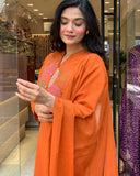 Rayon Slub Embroidered Kurta Set with Chanderi Dupatta
