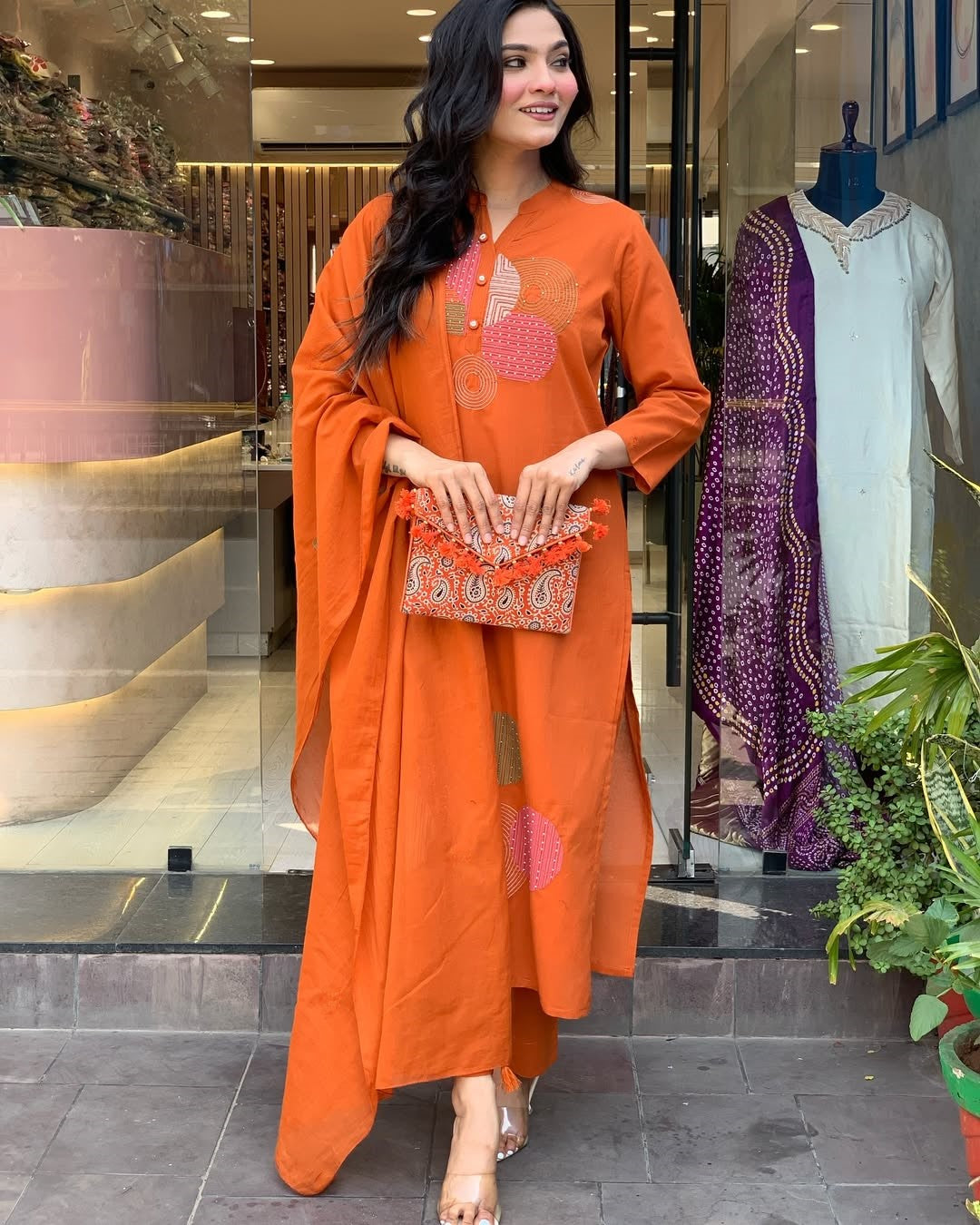 Rayon Slub Embroidered Kurta Set with Chanderi Dupatta