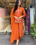 Rayon Slub Embroidered Kurta Set with Chanderi Dupatta