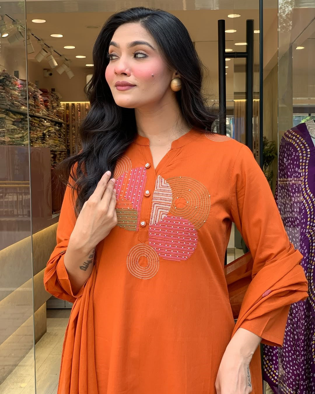 Rayon Slub Embroidered Kurta Set with Chanderi Dupatta