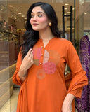 Rayon Slub Embroidered Kurta Set with Chanderi Dupatta
