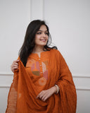 Rayon Slub Embroidered Kurta Set with Chanderi Dupatta