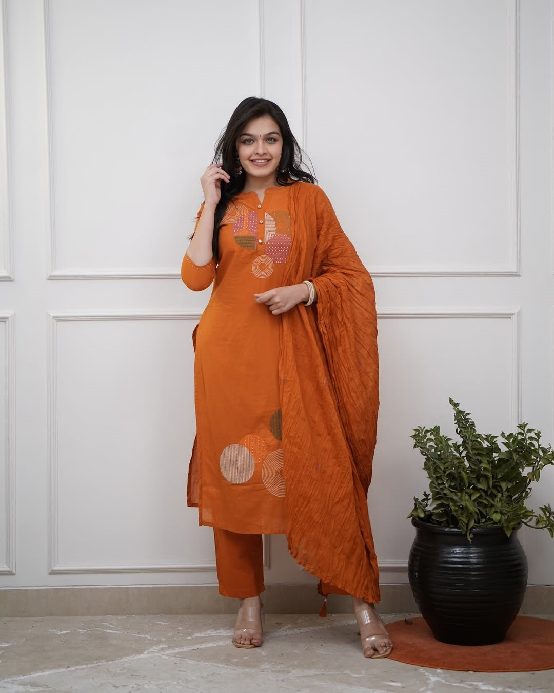 Rayon Slub Embroidered Kurta Set with Chanderi Dupatta