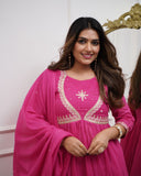 Elegant Muslin Cotton Embroidered Anarkali Gown Set with Chanderi Dupatta