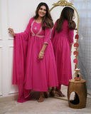 Elegant Muslin Cotton Embroidered Anarkali Gown Set with Chanderi Dupatta