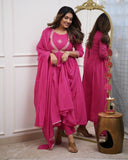 Elegant Muslin Cotton Embroidered Anarkali Gown Set with Chanderi Dupatta