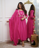 Elegant Muslin Cotton Embroidered Anarkali Gown Set with Chanderi Dupatta