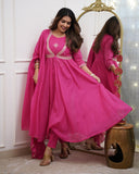 Elegant Muslin Cotton Embroidered Anarkali Gown Set with Chanderi Dupatta