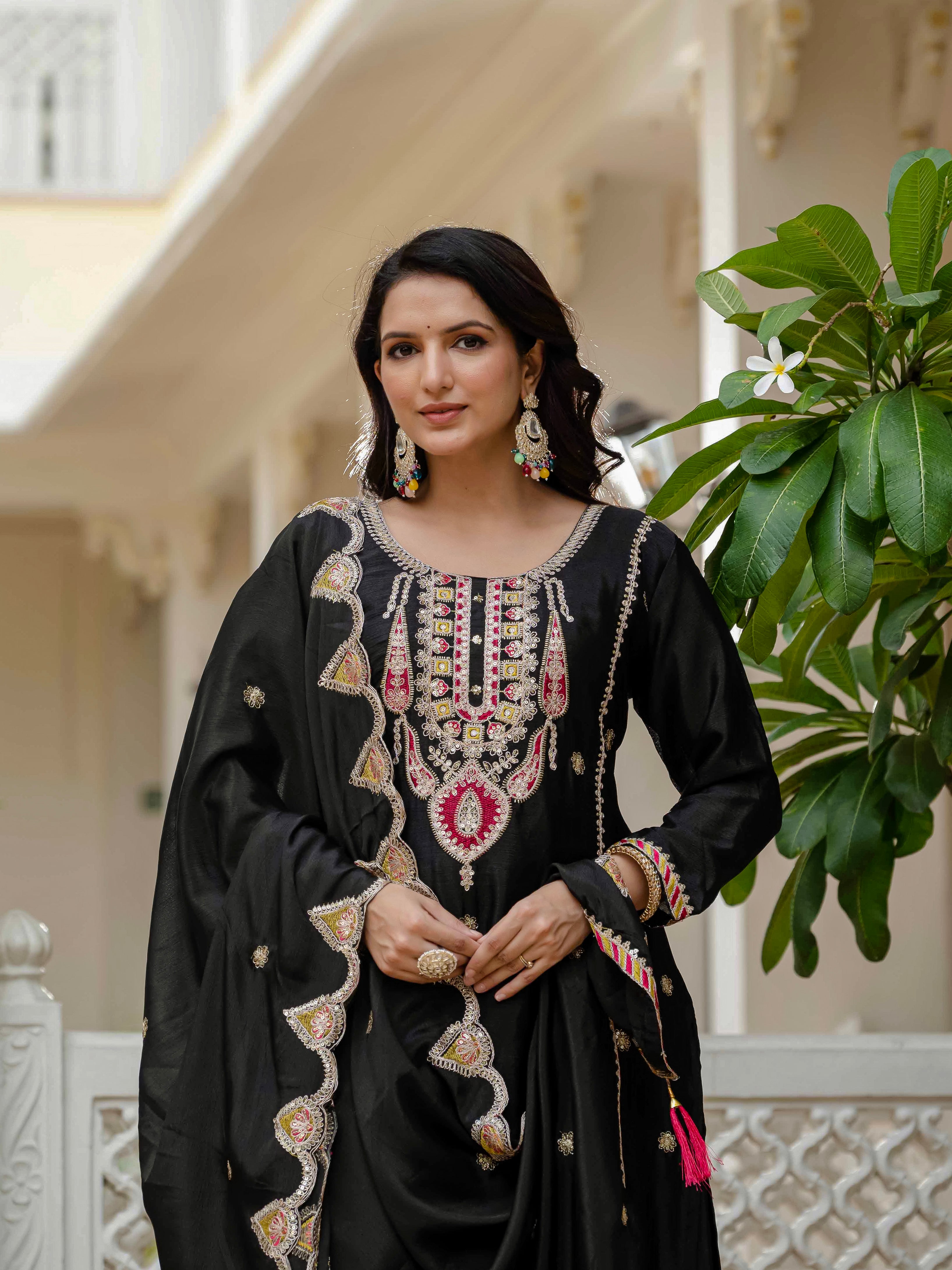 Designer Sequence Embroidery Top with Palazzo & Dupatta