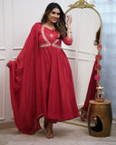 Elegant Muslin Cotton Embroidered Anarkali Gown Set with Chanderi Dupatta