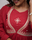 Elegant Muslin Cotton Embroidered Anarkali Gown Set with Chanderi Dupatta