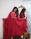 Elegant Muslin Cotton Embroidered Anarkali Gown Set with Chanderi Dupatta