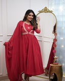 Elegant Muslin Cotton Embroidered Anarkali Gown Set with Chanderi Dupatta