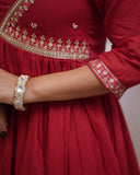 Elegant Muslin Cotton Embroidered Anarkali Gown Set with Chanderi Dupatta