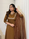 Vichitra Silk Embroidered Kurti, Pant & Dupatta
