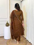 Vichitra Silk Embroidered Kurti, Pant & Dupatta