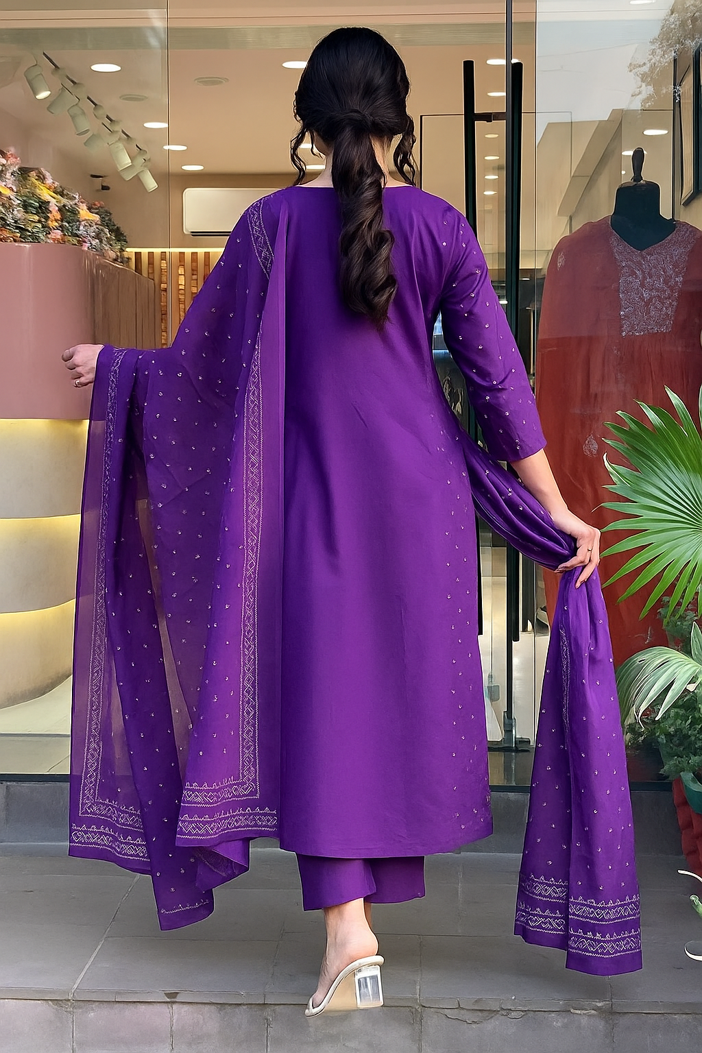 Chanderi Embroidered Kurta Set with Printed Dupatta
