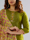 Elegant Muslin Cotton Kurti, Pant & Dupatta Set