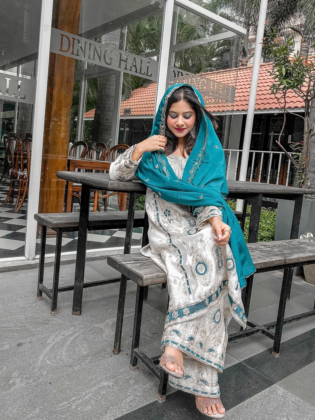 Sequence Embroidery Top with Palazzo & Dupatta