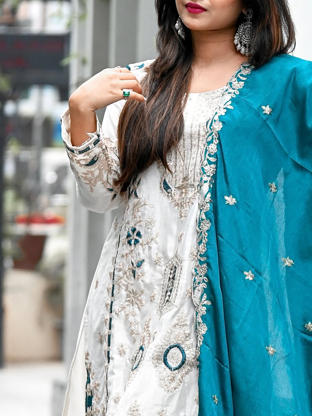Sequence Embroidery Top with Palazzo & Dupatta