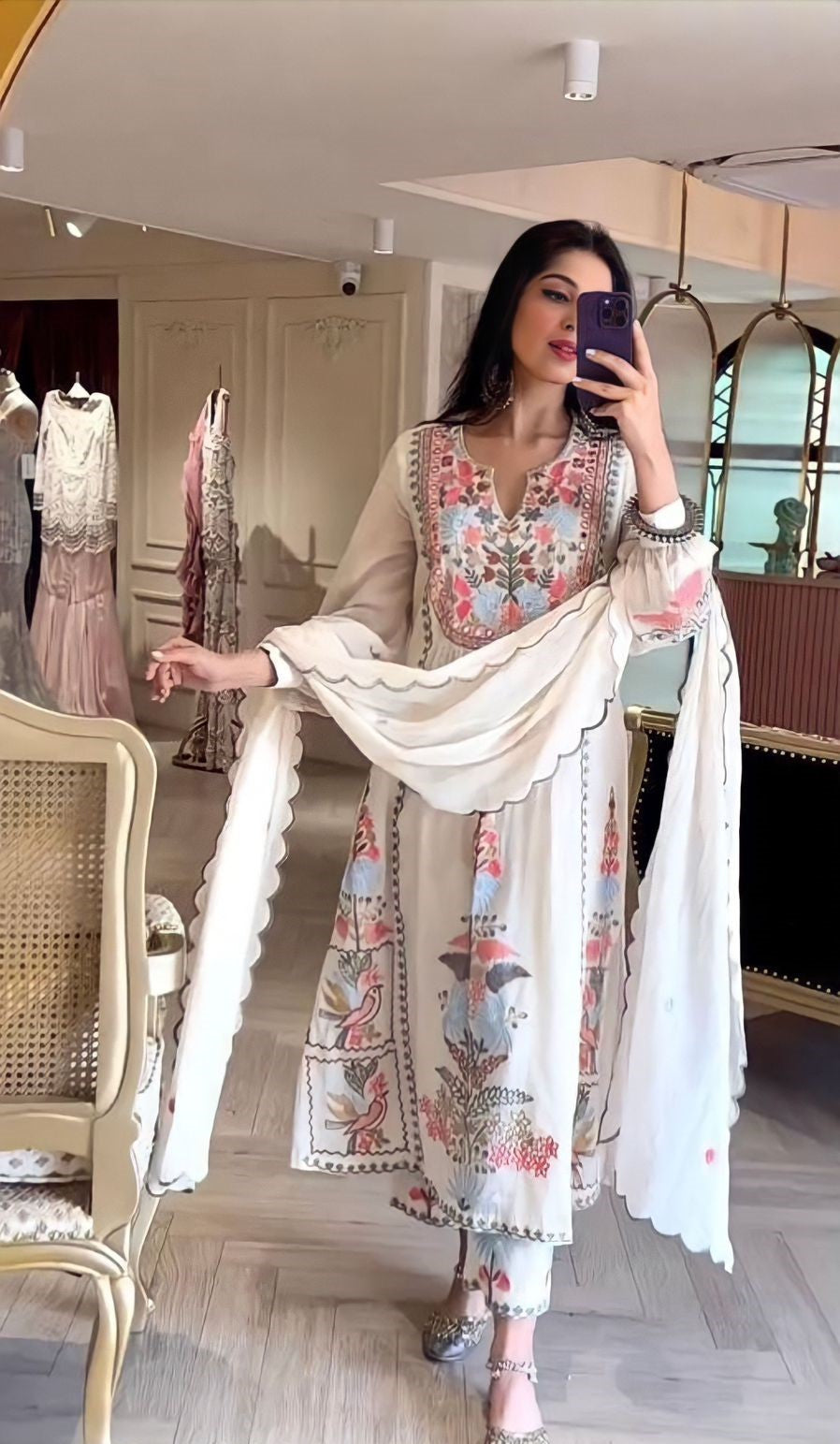 Georgette Embroidered Straight Kurta with Palazzo & Dupatta Set